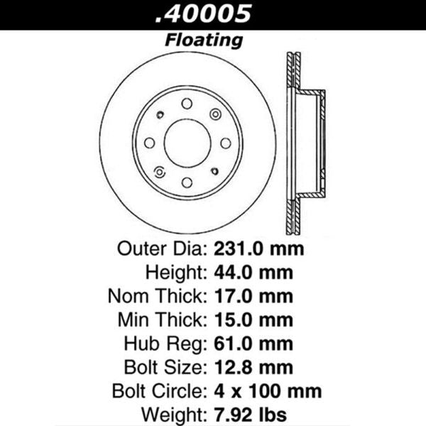 Front Brake Discs (231mm / 4x100) Vented for Honda Civic EG3 1992–1996 – C-Tek Standard (121.40005)