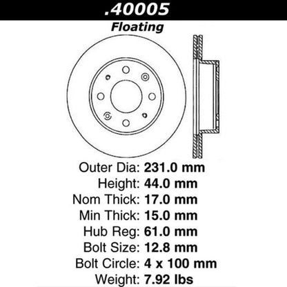 Front Brake Discs (231mm / 4x100) Vented for Honda Civic EG3 1992–1996 – C-Tek Standard (121.40005)