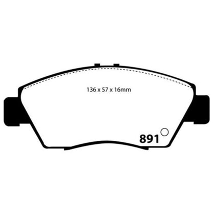 Front Brake Pads for Honda Civic EJ1 Coupe 1994–1996 1.6 ESI – EBC Blackstuff Ultimax (DP891)