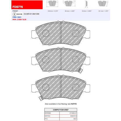 Front Brake Pads for Honda Civic EJ1 Coupe 1994–1996 1.6 ESI – Ferodo DS Performance (FDS776)